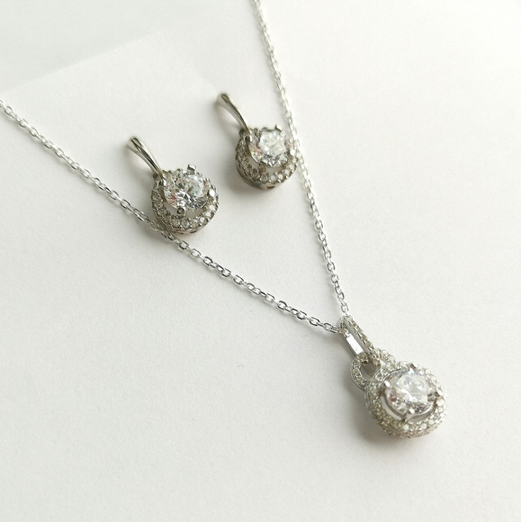Sterling Silver CZ Necklace and Earring Set NWT - Picture 3 of 3